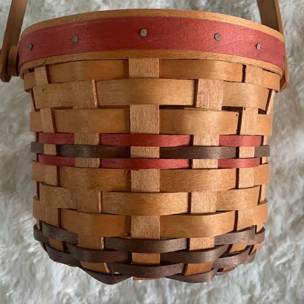 Henn Workshops Woven Wooden Basket w/Handle Hand Crafted Vintage 1998